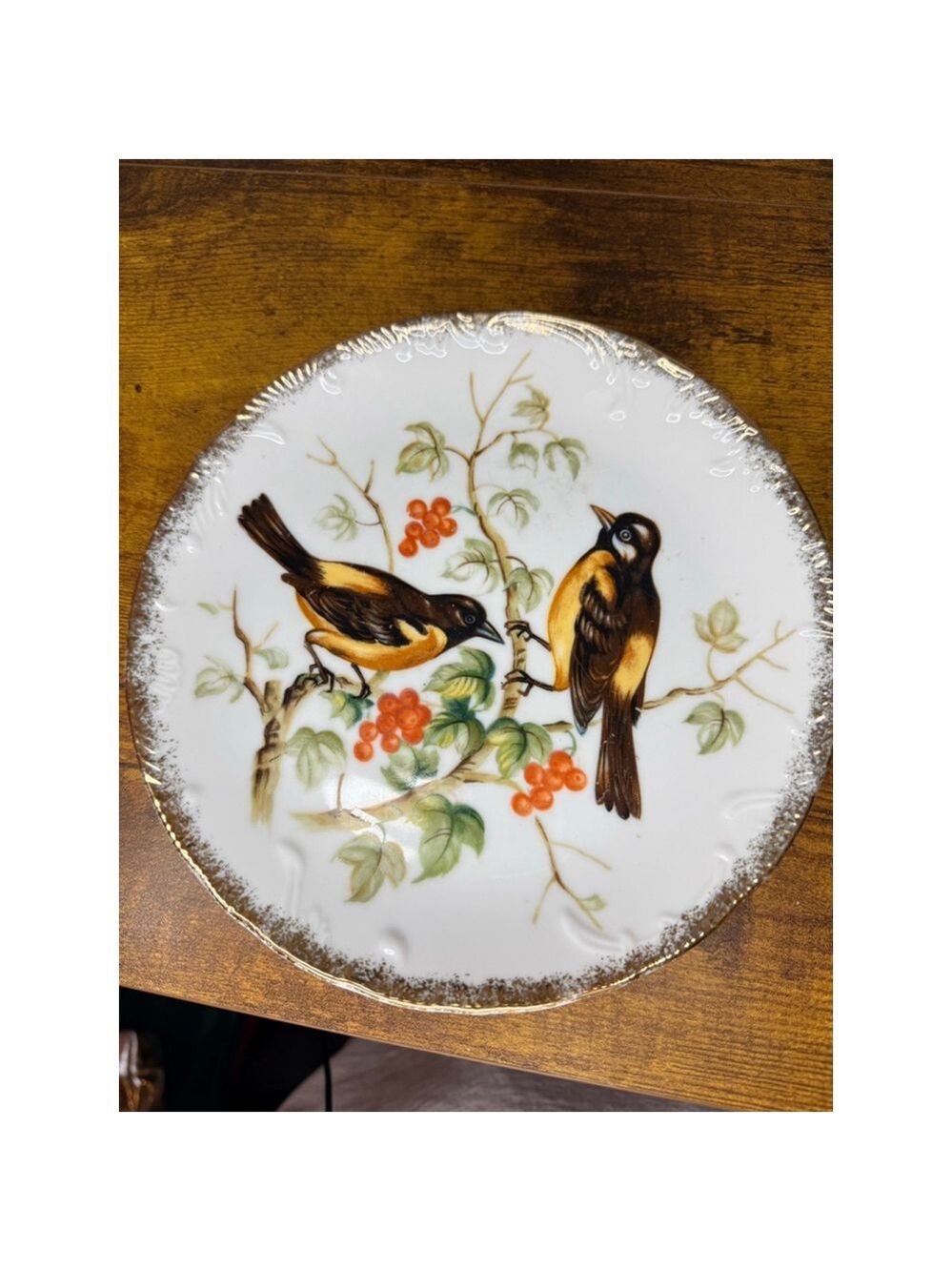 Norleans Japan two birds, red berries, green leaves . 8 1/4 inch ￼￼